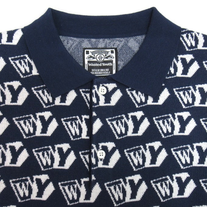 wasted youth Knit Short Sleeve Polo Navy Size XL