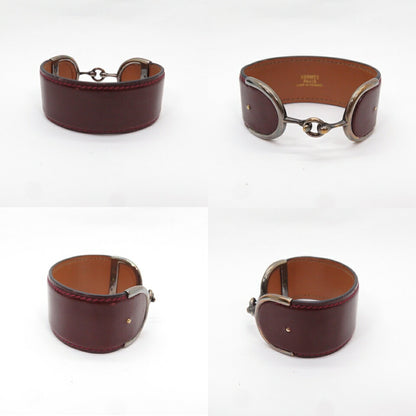 HERMES Horsebit Leather Bangle Brown