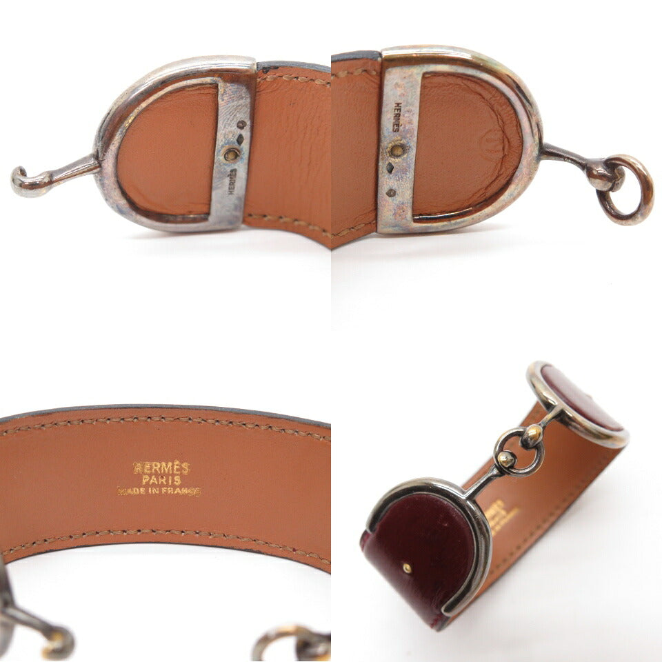 HERMES Horsebit Leather Bangle Brown