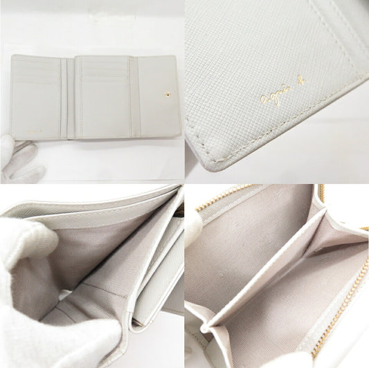 QAW agnes b. Leather Tri-Fold Light Gray Wallet Size ONE SIZE