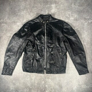 Vintage 70s Black Leather Single Rider Jacket USA Size 44