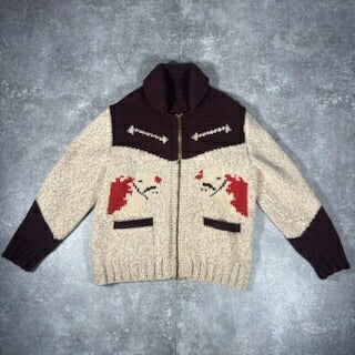 Unknown 60s Vintage Cowichan Zip Sweater Brown