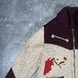 Unknown 60s Vintage Cowichan Zip Sweater Brown