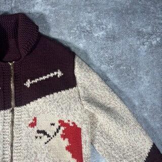 Unknown 60s Vintage Cowichan Zip Sweater Brown