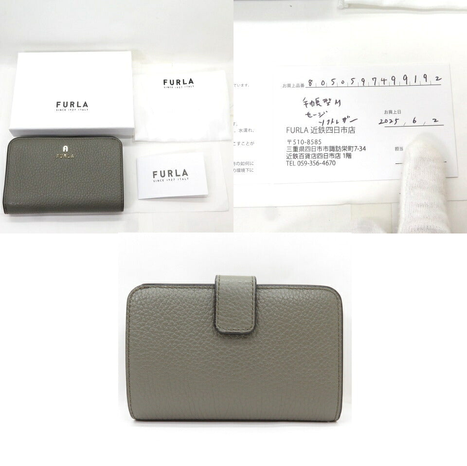 FURLA CAMELIA M Grain Leather Compact Wallet Size ONE SIZE