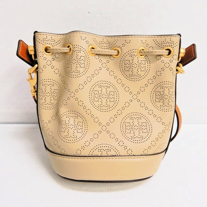 TORY BURCH T Monogram Perforated Bag Beige Size ONE SIZE