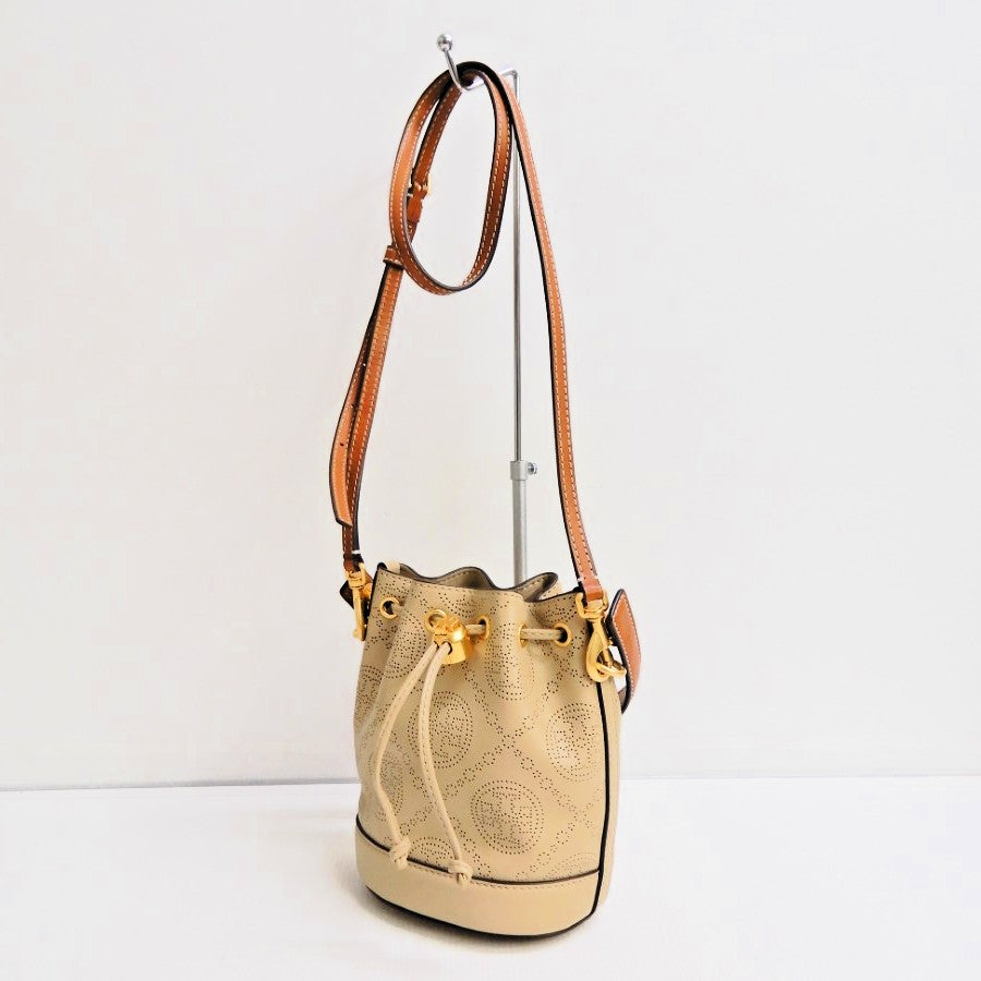 TORY BURCH T Monogram Perforated Bag Beige Size ONE SIZE