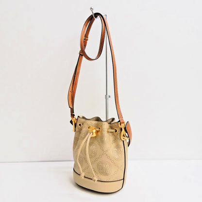 TORY BURCH T Monogram Perforated Bag Beige Size ONE SIZE