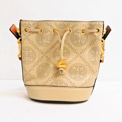 TORY BURCH T Monogram Perforated Bag Beige Size ONE SIZE