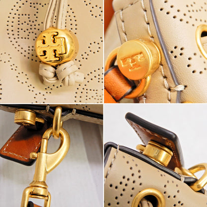 TORY BURCH T Monogram Perforated Bag Beige Size ONE SIZE
