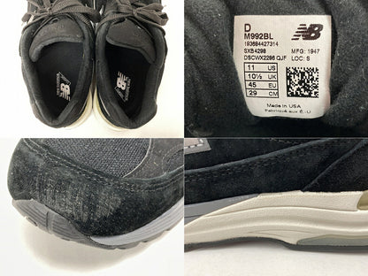New Balance M992BL Black Sneakers Size 29cm