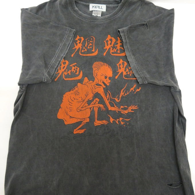 KIDILL LHP CHIMI MORYO Print T-Shirt Black Overdye Size XL