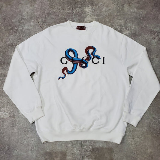GUCCI 25SS Cotton Jersey Print White Italian Sweatshirt Size L