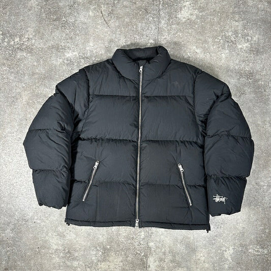 STUSSY Nylon Embroidered Logo Down Jacket Black Size S