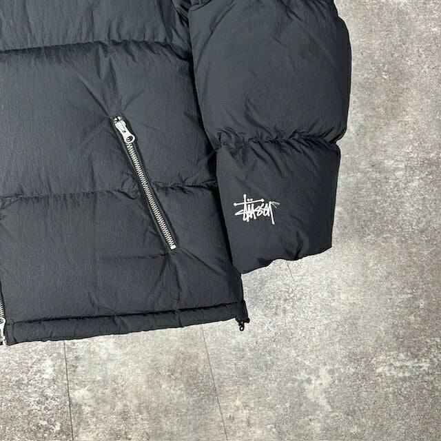 STUSSY Nylon Embroidered Logo Down Jacket Black Size S