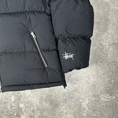 STUSSY Nylon Embroidered Logo Down Jacket Black Size S