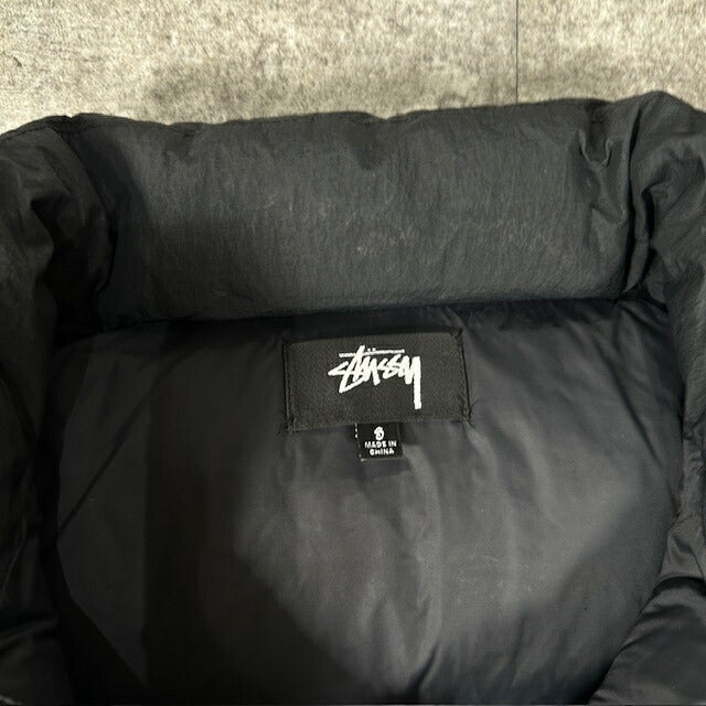 STUSSY Nylon Embroidered Logo Down Jacket Black Size S