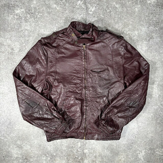 CONMATIC 50s-60s Vintage Leather Rider Jacket Red Size L