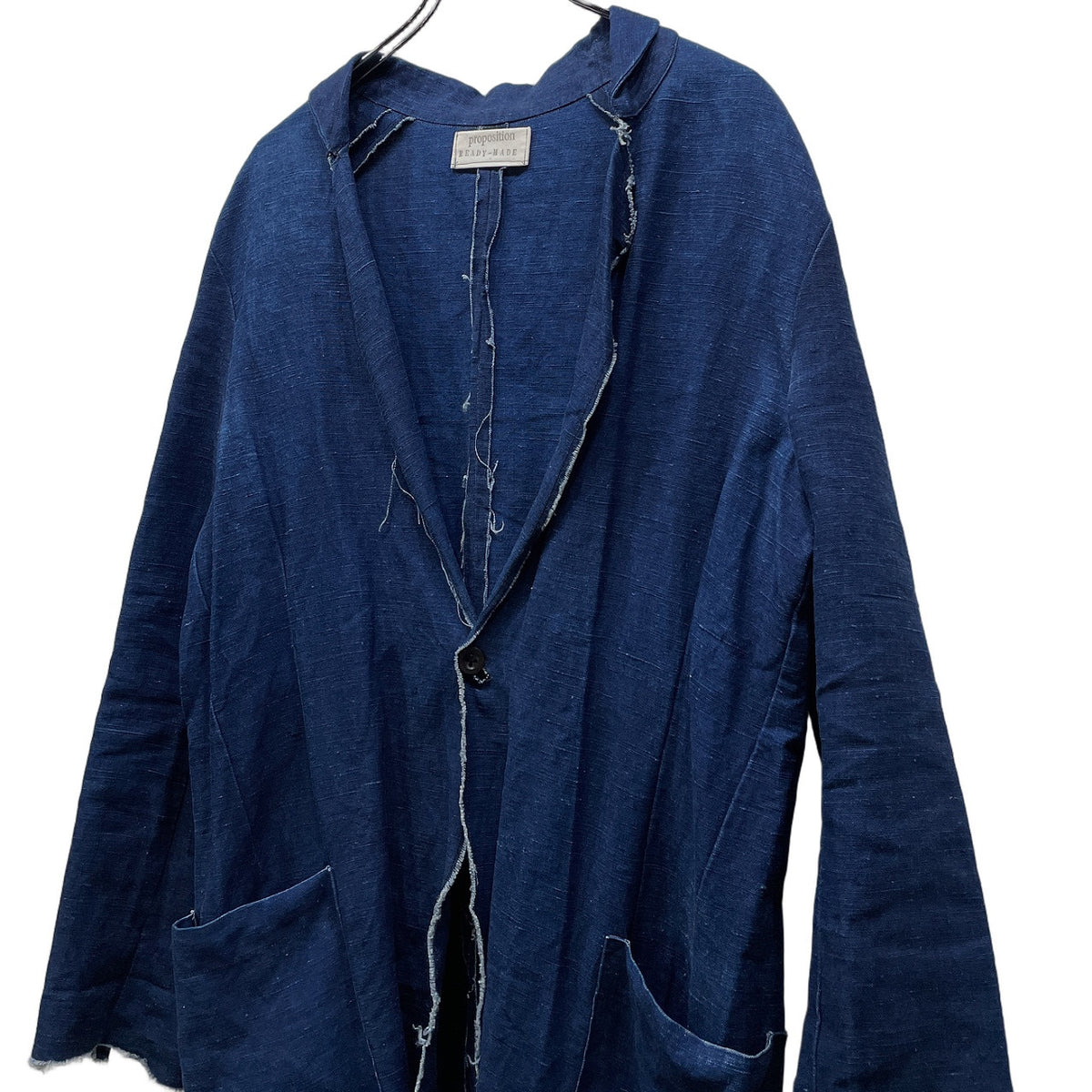 PROPOSITION Indigo Linen Cut-Off Tailored Blazer Blue Size S