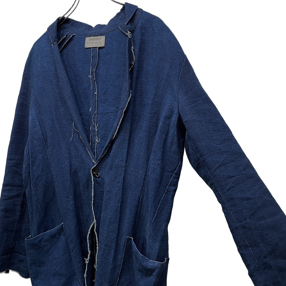 PROPOSITION Indigo Linen Cut-Off Tailored Blazer Blue Size S