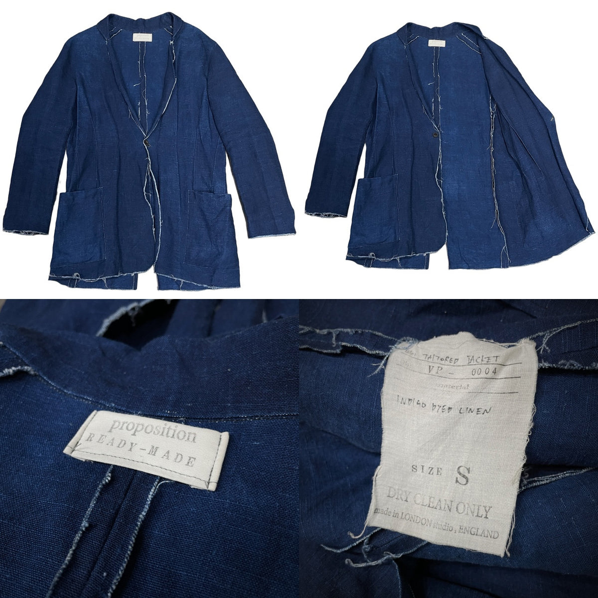 PROPOSITION Indigo Linen Cut-Off Tailored Blazer Blue Size S