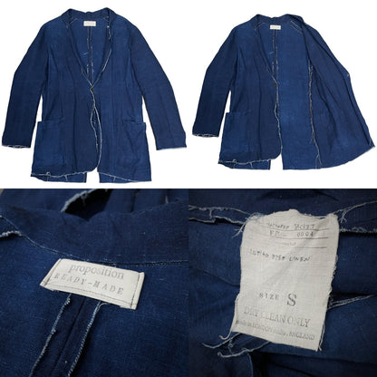 PROPOSITION Indigo Linen Cut-Off Tailored Blazer Blue Size S