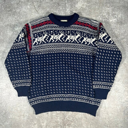 L.L.Bean 80s Norwegian Wool Nordic Sweater Navy Size L