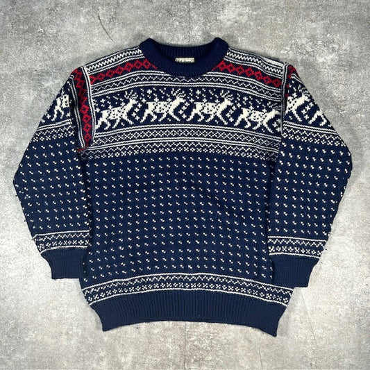 L.L.Bean 80s Norwegian Wool Nordic Sweater Navy Size L