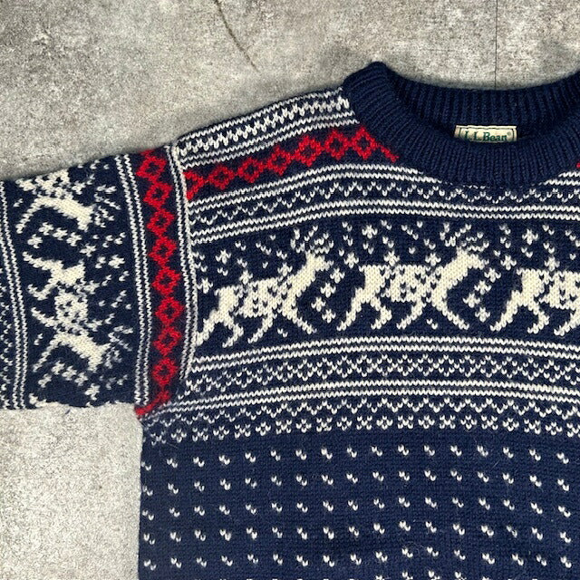 L.L.Bean 80s Norwegian Wool Nordic Sweater Navy Size L