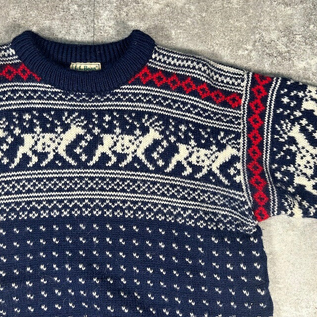 L.L.Bean 80s Norwegian Wool Nordic Sweater Navy Size L