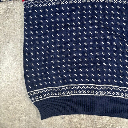 L.L.Bean 80s Norwegian Wool Nordic Sweater Navy Size L