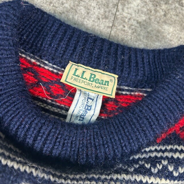 L.L.Bean 80s Norwegian Wool Nordic Sweater Navy Size L