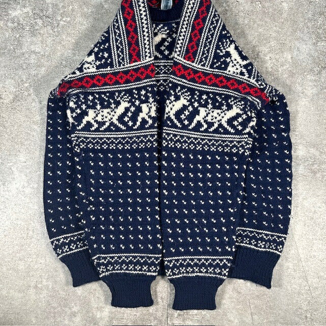 L.L.Bean 80s Norwegian Wool Nordic Sweater Navy Size L