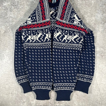 L.L.Bean 80s Norwegian Wool Nordic Sweater Navy Size L