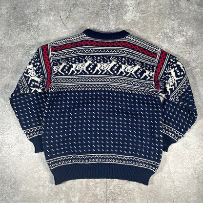 L.L.Bean 80s Norwegian Wool Nordic Sweater Navy Size L