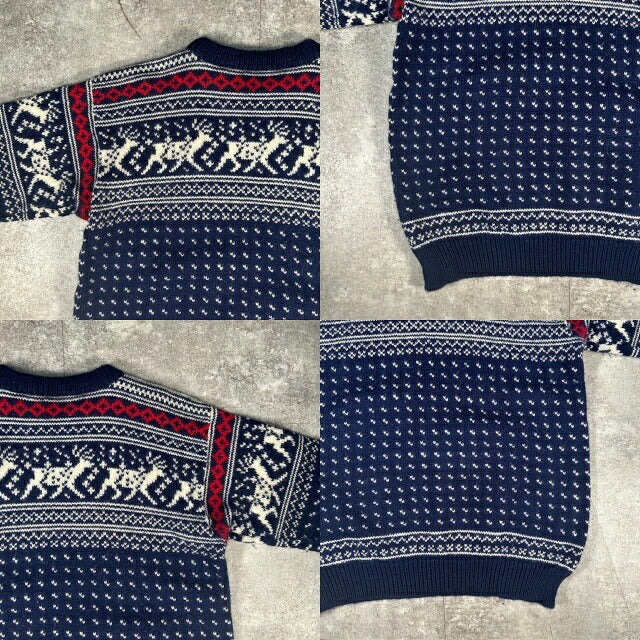 L.L.Bean 80s Norwegian Wool Nordic Sweater Navy Size L
