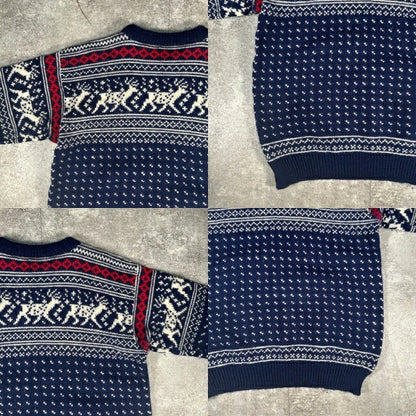 L.L.Bean 80s Norwegian Wool Nordic Sweater Navy Size L