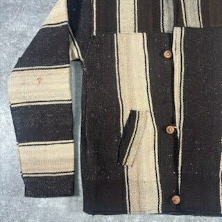 VINTAGE Brown Striped Blanket Jacket Wood Button Size M