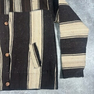 VINTAGE Brown Striped Blanket Jacket Wood Button Size M