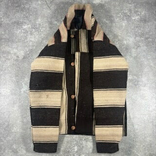 VINTAGE Brown Striped Blanket Jacket Wood Button Size M