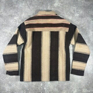 VINTAGE Brown Striped Blanket Jacket Wood Button Size M