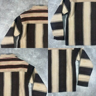 VINTAGE Brown Striped Blanket Jacket Wood Button Size M