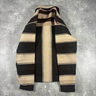 VINTAGE Brown Striped Blanket Jacket Wood Button Size M