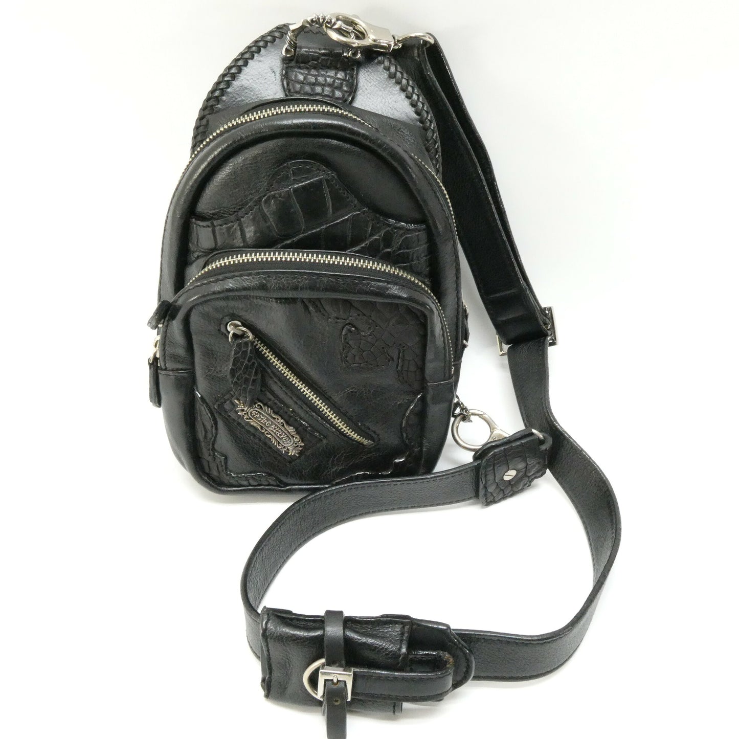 AVI SILVERS THE SLAYER Leather Crocodile Body Bag Black