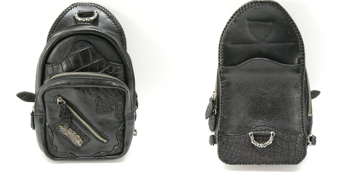 AVI SILVERS THE SLAYER Leather Crocodile Body Bag Black