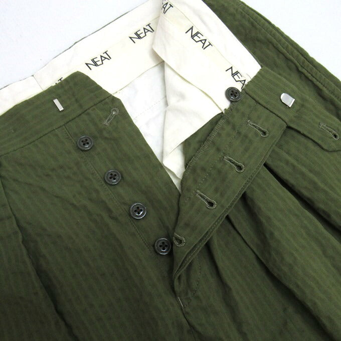NEAT Seersucker Stripe 2-Tuck Wide Pants Olive Size 48
