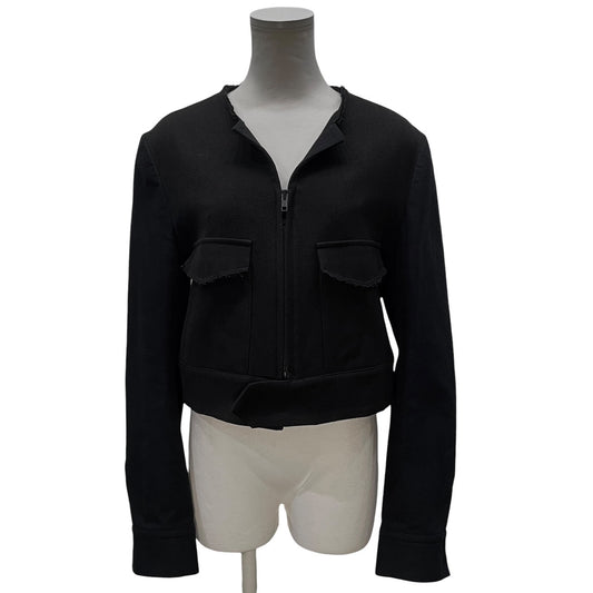 Y's Wool Cut-Off Collarless Short Jacket Black Size 1