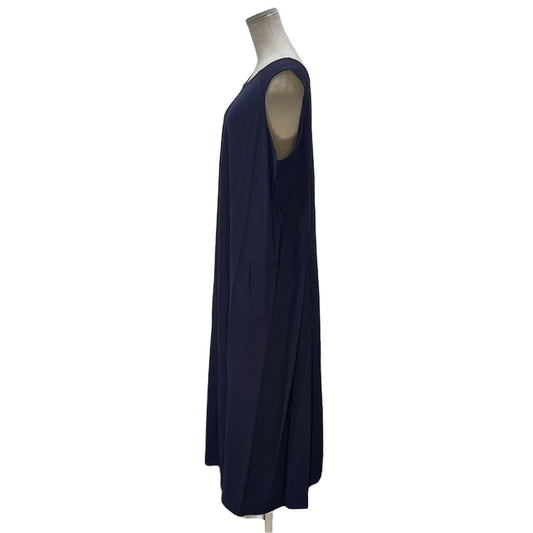 Y's 90s Archive Wool Gabardine Back Pleat Maxi Dress Navy Free Size