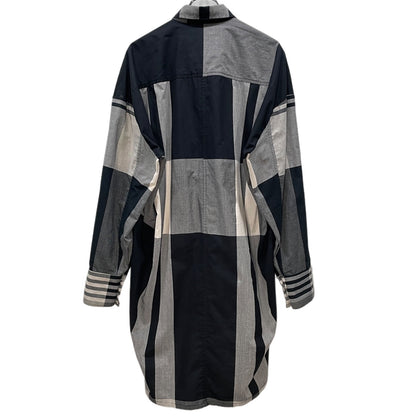 JOE CHIA Stripe Check Fly Front Long Shirt Gray Size XXL