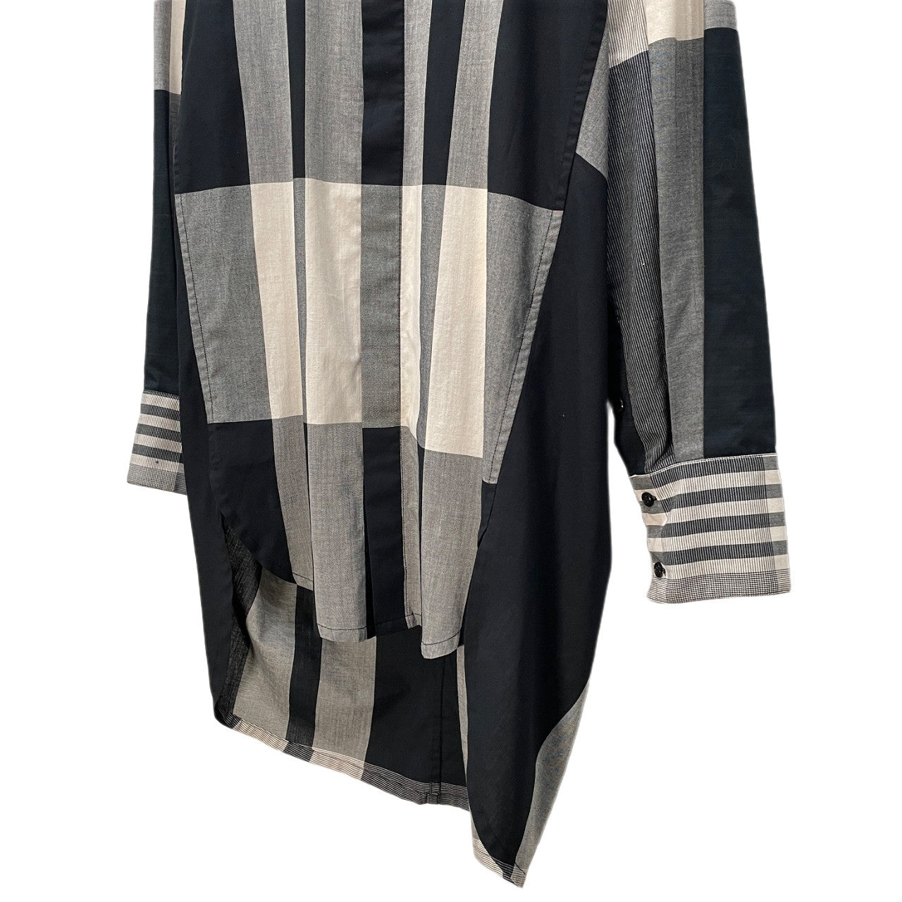JOE CHIA Stripe Check Fly Front Long Shirt Gray Size XXL